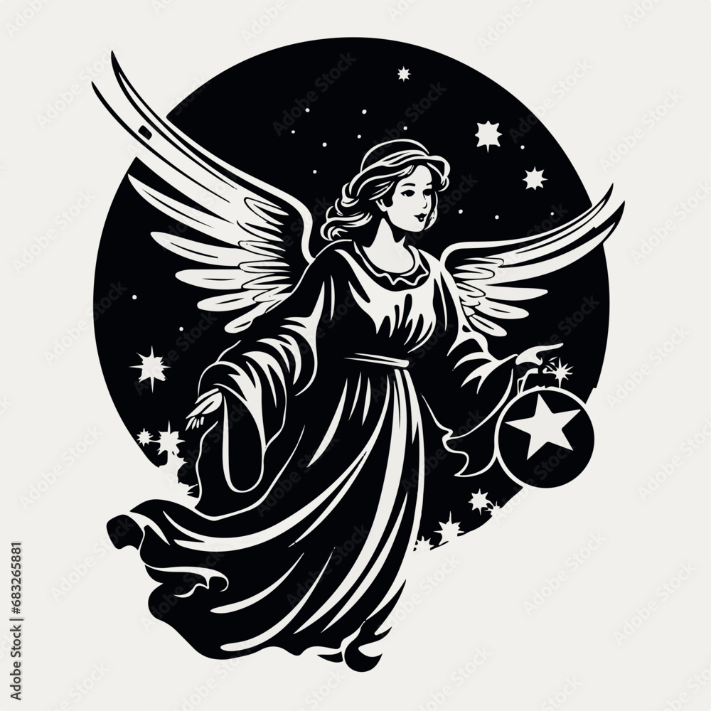 Wall mural Christmas Angel in cartoon, doodle style. Isolated 2d vector illustration in logo, icon style, Eps 10. AI Generative