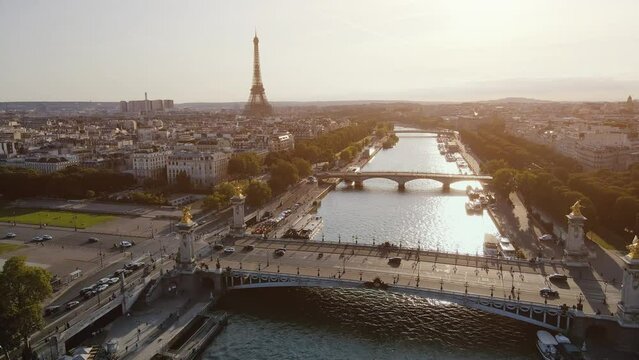 Eiffel tower and Alexandre 3 bridge in Paris, France