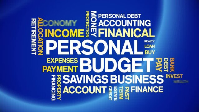 Personal Budget animated word cloud;text design animation tag kinetic typography seamless loop.