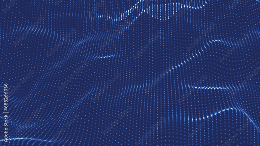 Poster wave of particles. futuristic dots pattern on dark background. big data digital code. technology or 