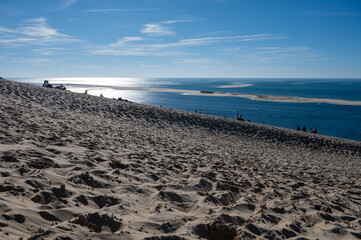 View from Dune of Pilat tallest sand dune in Europe located in La Teste-de-Buch in Arcachon Bay...