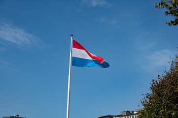 Views of flag of Luxembourg country in Luxembourg or Luxembourg City capital city and one of de facto capitals of European Union