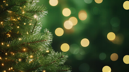 Obraz na płótnie Canvas Christmas tree with lights decoration on dark blurred background