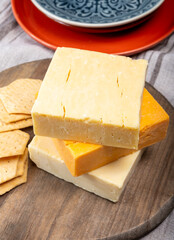 British cheeses collection, Scottish coloured and English matured cheddar cheeses