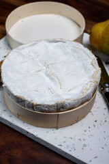 French soft Camembert cheese, original Camembert de Normandie, with white mold
