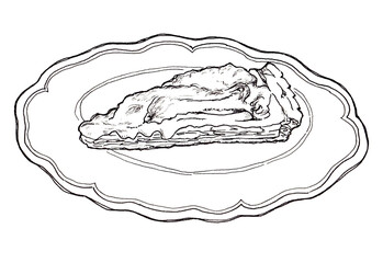 手描きイラスト素材：モノクロ線画のキッシュ　スケッチ
