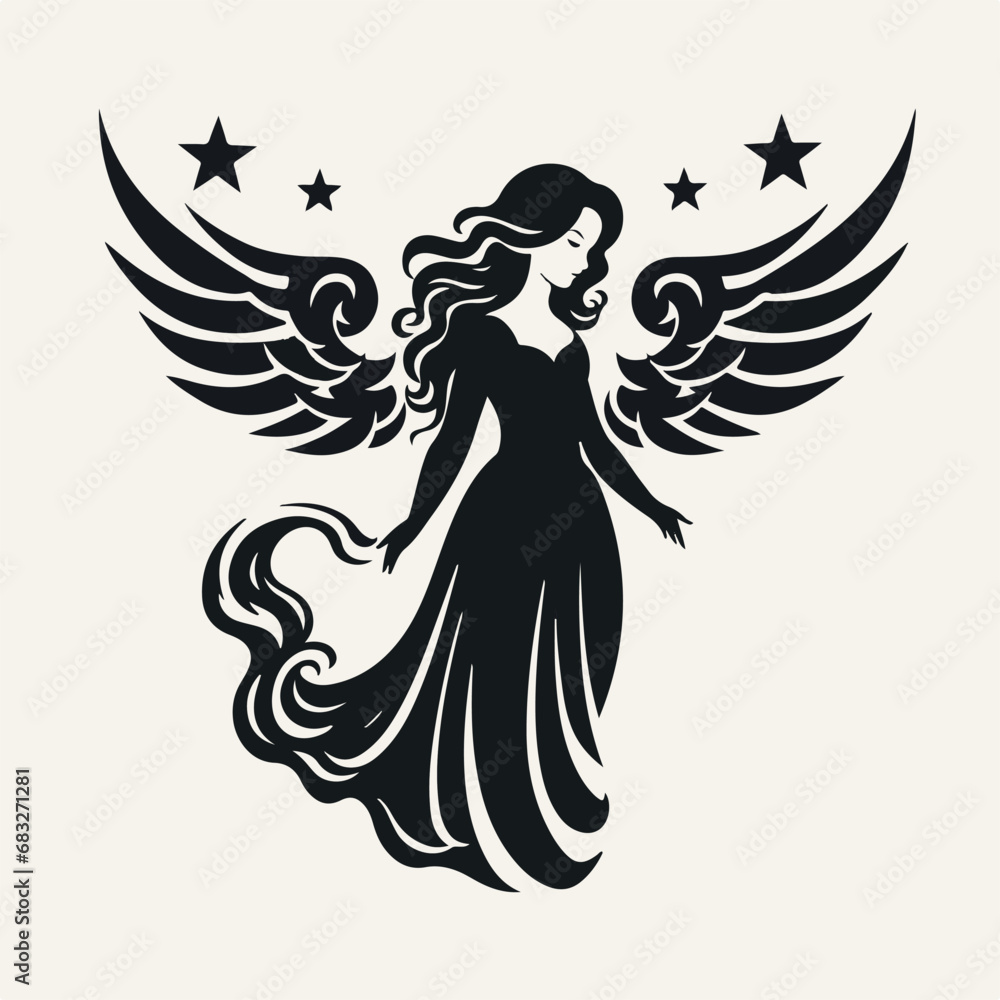 Wall mural christmas angel in cartoon, doodle style. isolated 2d vector illustration in logo, icon style, eps 1