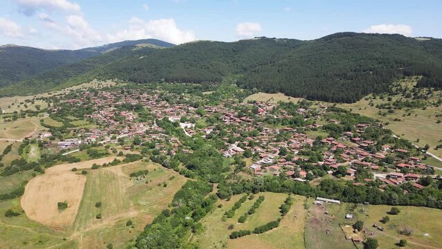 Aerial view of village of Zheravna with nineteenth century houses, Sliven Region, Bulgaria