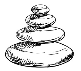 Sketch vector logo of massage stones. Wellness and spa. Spa beauty healthy lifestyle editable stroke. Balancing rock zen stone stones. Natural stones. Isolated Vector Illustration.