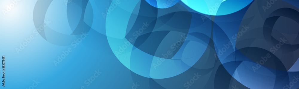 Poster modern style background, header or banner design with large blue overlapping abstract rings pattern,