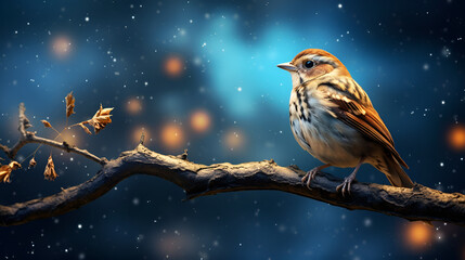 Peaceful Sparrow: HD Wallpaper for Nature Lovers.Sparrow in the Rainy Night: Moody Nature Scene,Nature HD wallpaper .AI Generative 