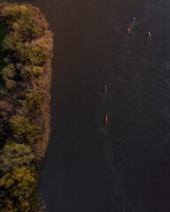 Kayaks on the Scheldt river, in Sint-Amands, Belgium