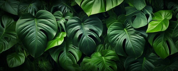 Fototapeta na wymiar tropical green leaves background, pattern