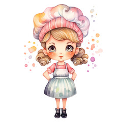 Cute Girl Chef Watercolor Clipart Illustration