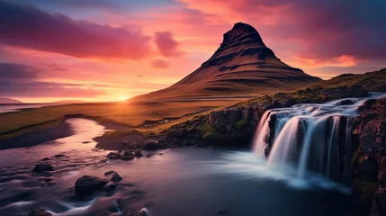 Foto auf Acrylglas Kirkjufell Iceland's Mount Kirkjufell features a striking sky