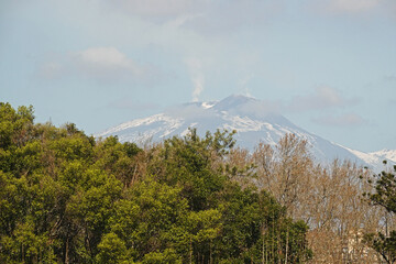 The panorama of Etna from Catania, Sicily, Italy	