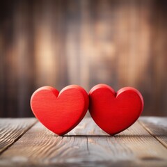 red heart on wooden table