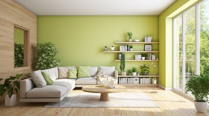 living room with eco interior decoration  Home interior with decor  plants decoration interior design of living room