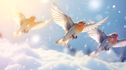 bird in flight,Winter Whispers: Cute Birds on Snowy Streets,HD lovely robin in autumn wallpapers ,winter landscape .AI Generative 