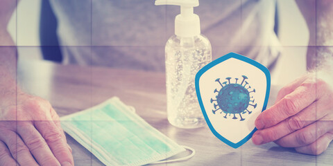 Concept of prevention of virus and bacteria infection, geometric pattern