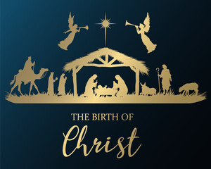  Historically accurate nativity scene with Joseph Mary Baby Jesus shepherd Wisemen Angels and the star - obrazy, fototapety, plakaty