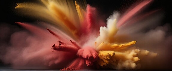 Explosion of colored smoke on a black background.
