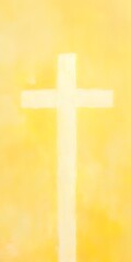 Grungy abstract yellow and white christian themed background with a cross. Easter concept with room for text.