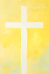 Grungy abstract yellow and white christian themed background with a cross. Easter concept with room for text.