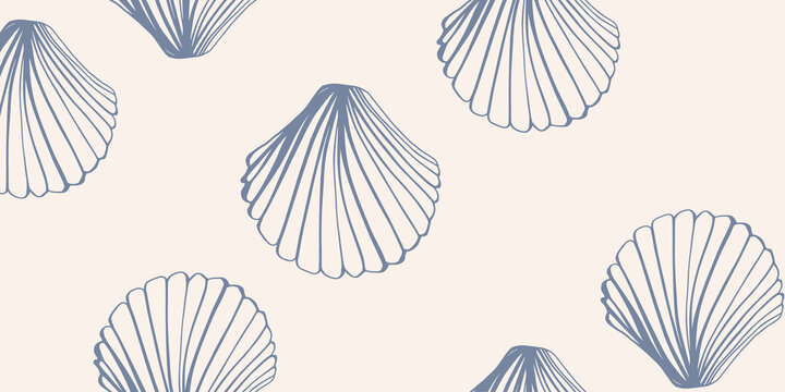 Trendy modern Seashells seamless pattern. Fashion template for design.
