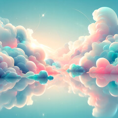 Sky background with pink and blue clouds. 3d render illustration.