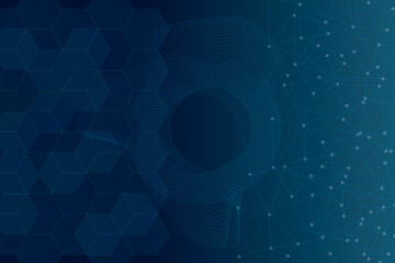 Blue background with gradient Hexagons with connecting dots lines and wave. Molecule structure DNA chain, genetics, genome for medical background. Vector illustration.