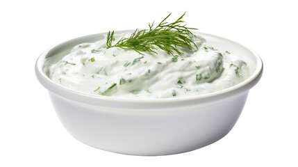 Delicious tzatziki sauce in a wooden bowl, cut out - obrazy, fototapety, plakaty