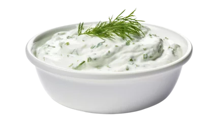 Foto op Canvas Delicious tzatziki sauce in a wooden bowl, cut out © Yeti Studio