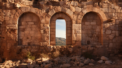 Ancient Cross-Shaped Window in Stone Wall - A Portal to the Past in Rustic Architecture