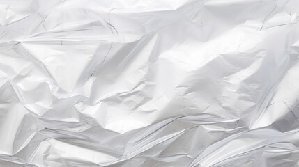 Transparent white glossy wrinkled plastic texture. Crumpled thin plastic backdrop. Generative AI