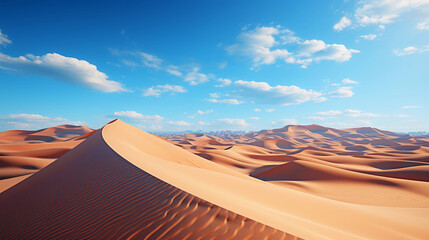 Fototapeta na wymiar Desert Majesty: Vibrant Sand Dunes Under a Clear Blue Sky