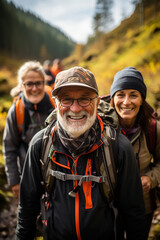 Fototapeta premium Senior and middle age hikers enjoying in nature.