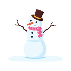 funny snowman with a carrot nose, scarf and top hat