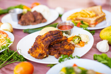 grilled pork ribs with vegetables