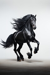Obraz na płótnie Canvas black horse on white background, black horse prancing 