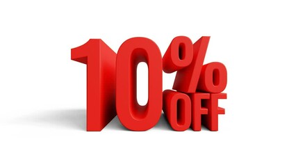 3D discount numbers. Sale offer, price badge. sale tags, clearance sale. 10,20,30,40,50,60,70,80,90,100 precent off 3d numbers on white background. 4k 3d animation