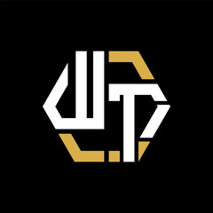 WT letter logo creative design.WT black monogram polygonal shape vector. WT unique design.
