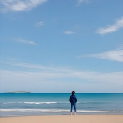 Fototapeta na wymiar a person standing by the sea