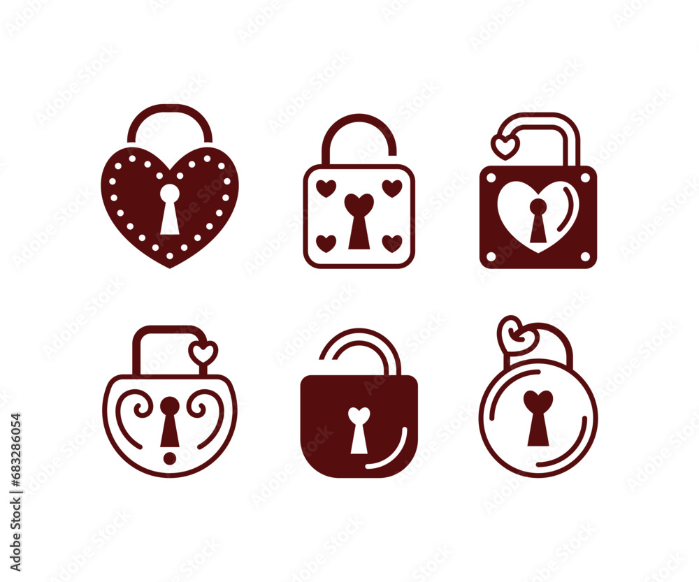 Poster heart shaped round shaped square shaped padlock vector icon design collection illustration simple st