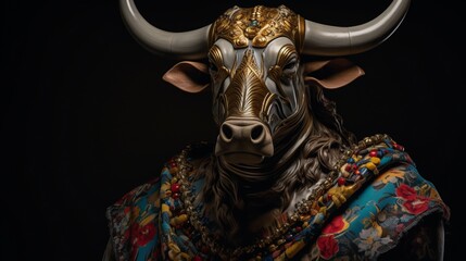 Obraz premium A cowboy's incredible display of courage as he tames a wild bull