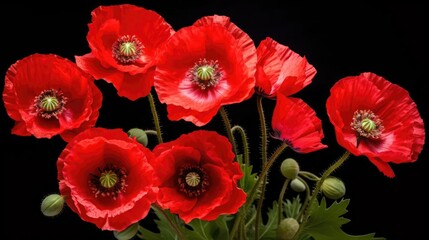 Obraz premium Poppy Bloom Delight: Stock photos showcase isolated poppy flowers and buds in vibrant red hues.