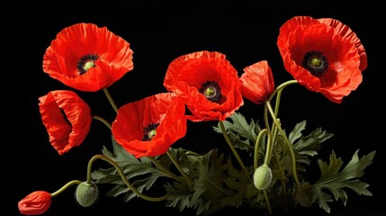 Obraz premium Poppy Bloom Delight: Stock photos showcase isolated poppy flowers and buds in vibrant red hues.