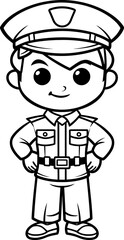 Cartoon police officer silhouette icon in black color. Vector template.