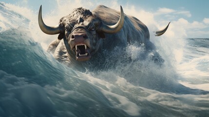 Fototapeta premium A cowboy's incredible display of courage as he tames a wild bull