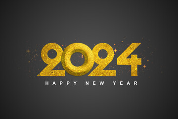 Happy New Year 2024 with Gold Numbers and Sparkles - Design for Posters, Calendar, Banners and...
